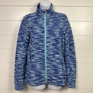 SPYDER Fleece Lined Full Zip Up Knit Jacket Blue Green sz M